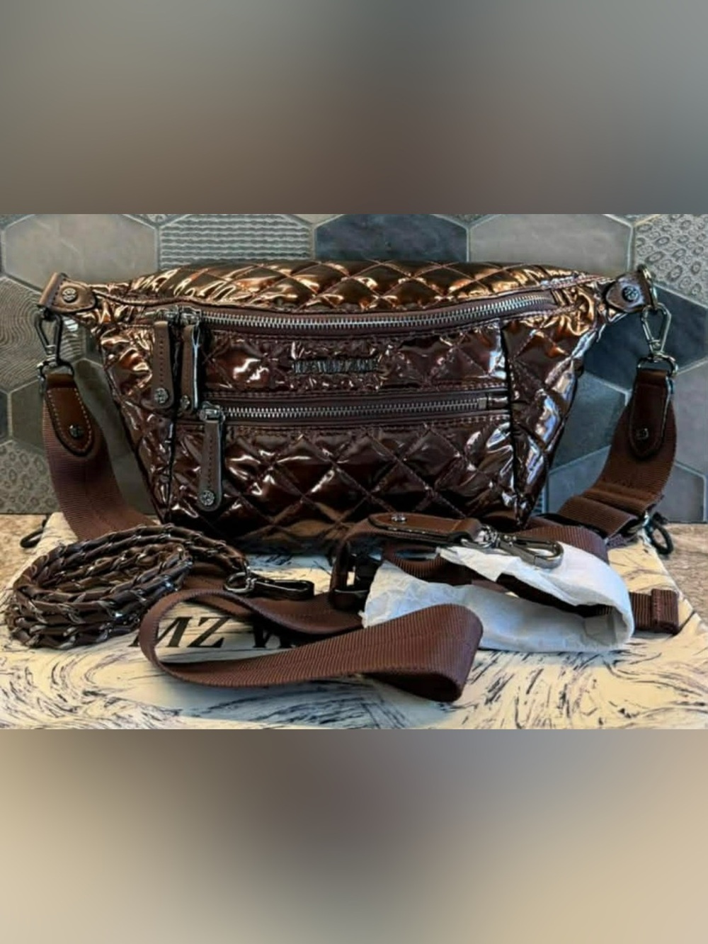 MZ Wallace Bordeaux Lacquer Small Crosby Crossbody Sling